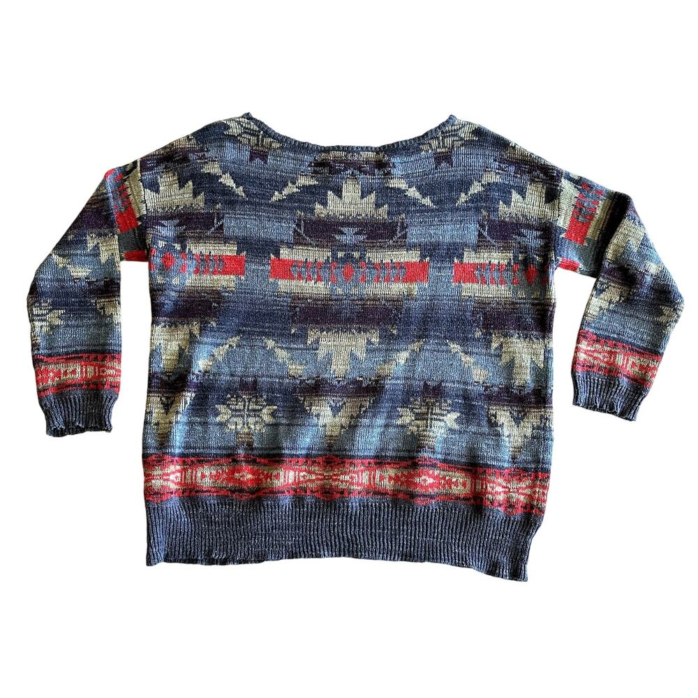 Ralph Lauren Denim & Supply 100% Cotton Southwestern Blue Crewneck Sweater‎ M - Picture 2 of 7